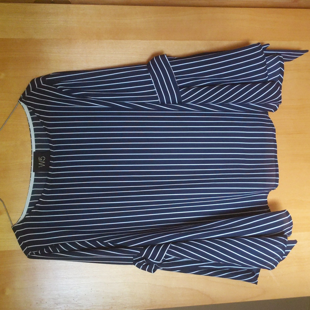 W5 Navy and White Pinstripe Blouse Large